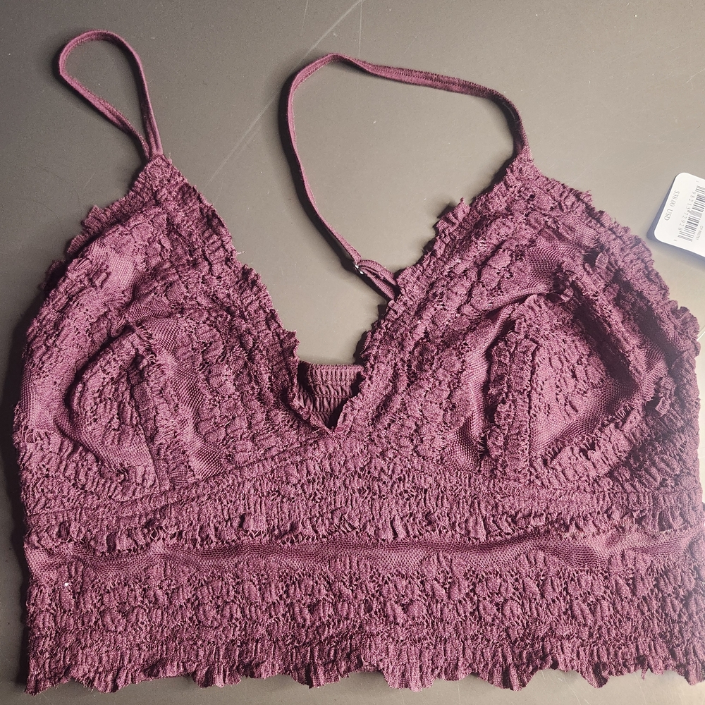 Free People Textured Lace Bralette in Deep Purple